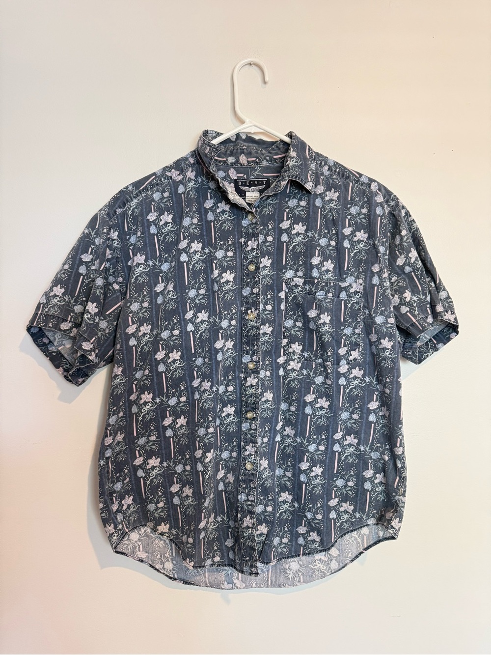 Casual Short-Sleeve Floral Button-Up Shirt - Blue